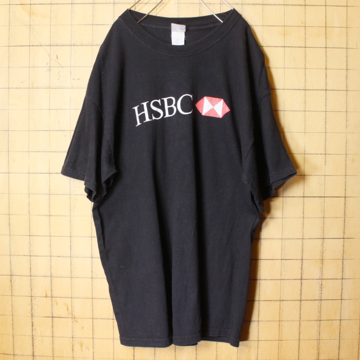 USA Hanes BEEFY HSBC プリント Tシャツ ブラック 半袖 メンズXL アメリカ古着