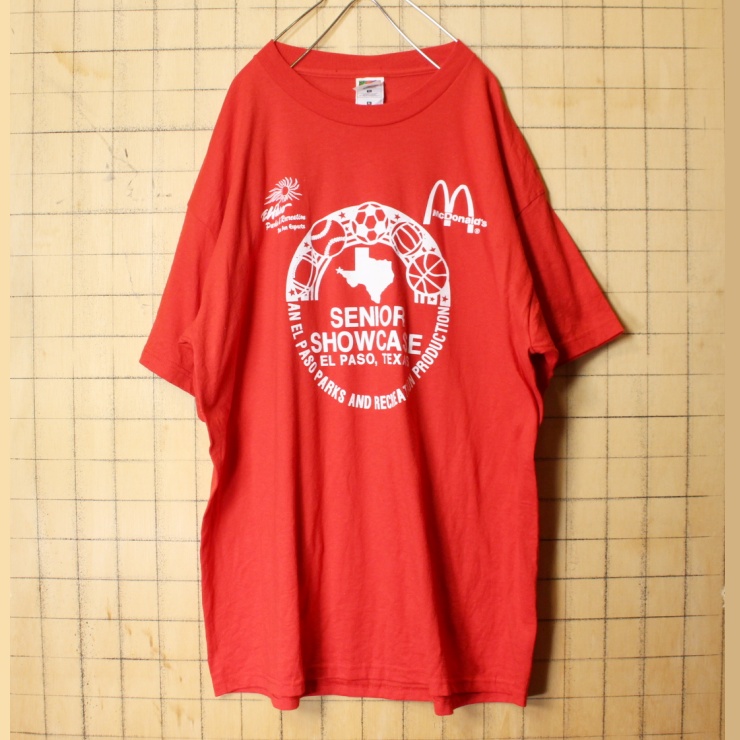 USA FRUIT OF THE LOOM マクドナルド プリント Tシャツ レッド 半袖 メンズXL アメリカ古着