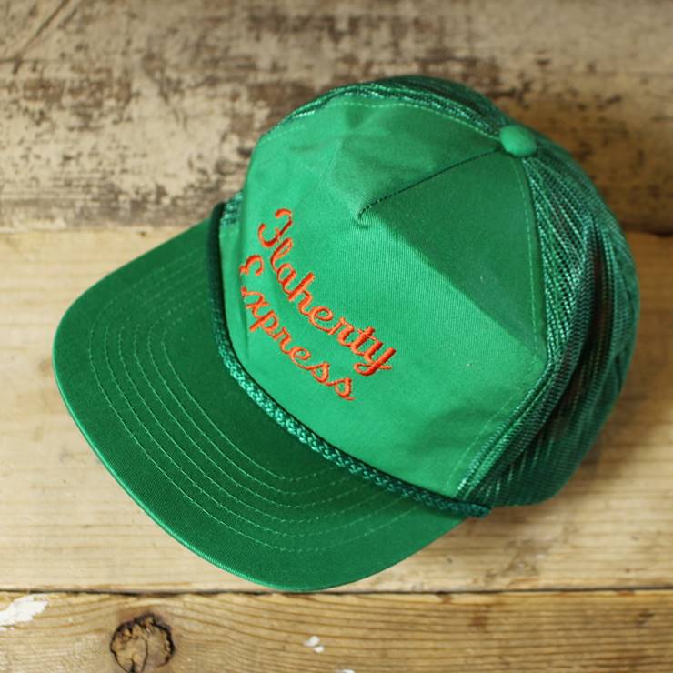 USA メッシュキャップ 帽子 Flaherty Express 刺繍 グリーン 緑 フリーサイズ 古着