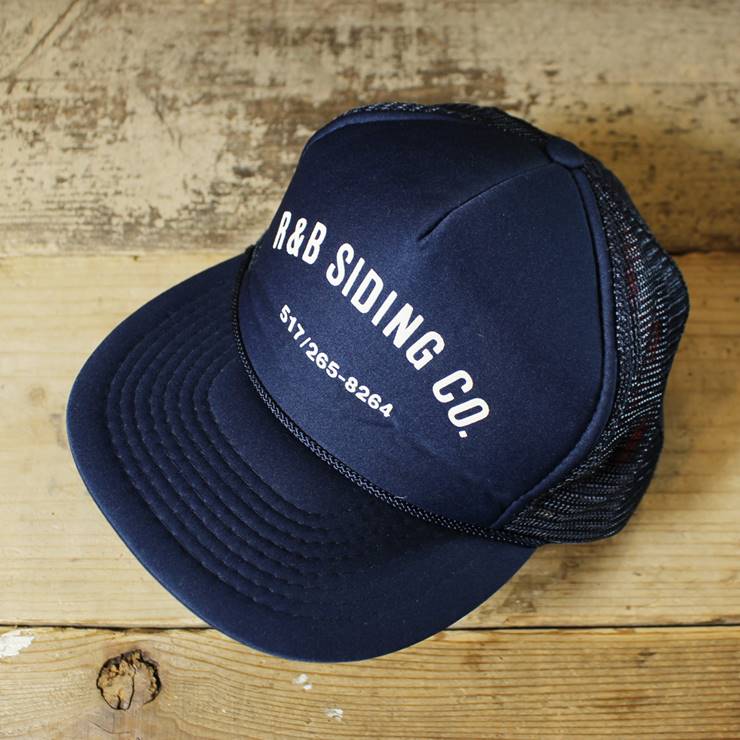 USA メッシュキャップ 帽子 R&B SIDING CO プリント ネイビー 紺 フリーサイズ NISSIN 古着