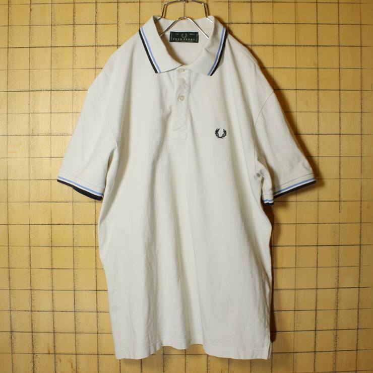 イタリア製 FRED PERRY フレッドペリー 半袖 ポロシャツ ホワイト 白 メンズM相当 ワンポイント 古着 051320ss16