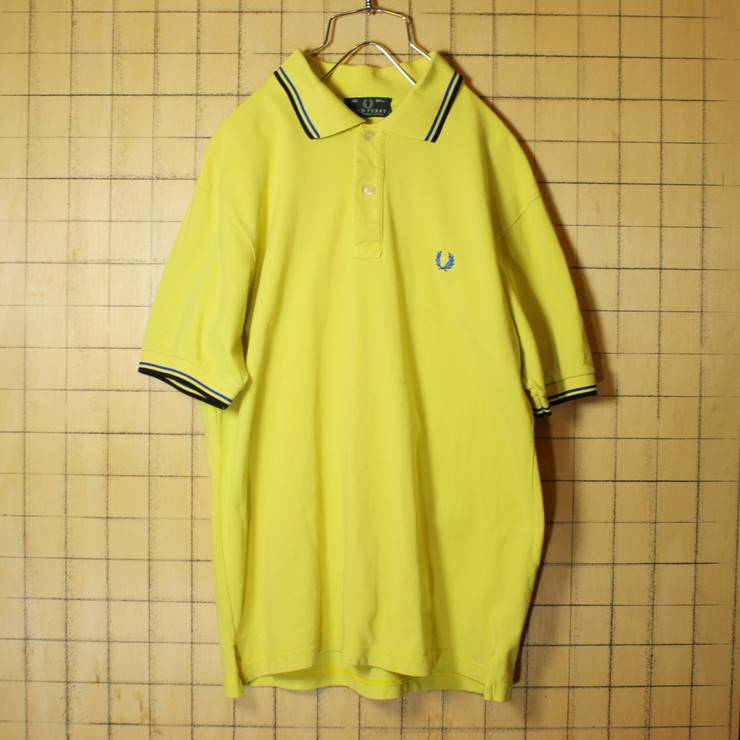 イタリア製 FRED PERRY フレッドペリー 半袖 ポロシャツ イエロー 黄 メンズSM相当 ワンポイント 古着 051320ss17