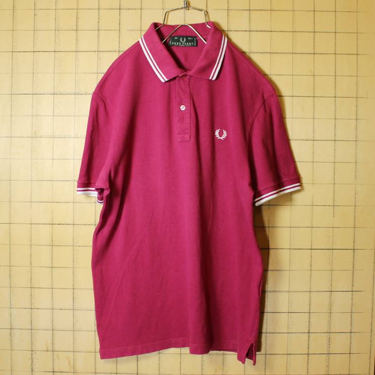 イタリア製 FRED PERRY フレッドペリー 半袖 ポロシャツ パープルレッド メンズM相当 ワンポイント 古着 051320ss20