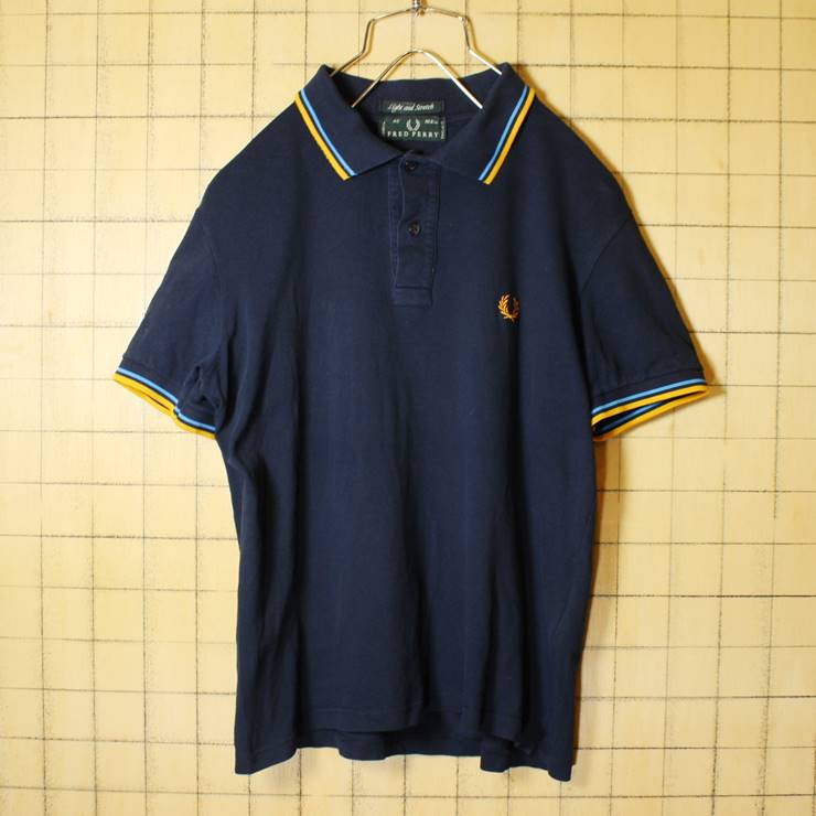 イタリア製 FRED PERRY フレッドペリー 半袖 ポロシャツ ネイビー 紺 メンズS相当 ワンポイント 古着 051320ss21