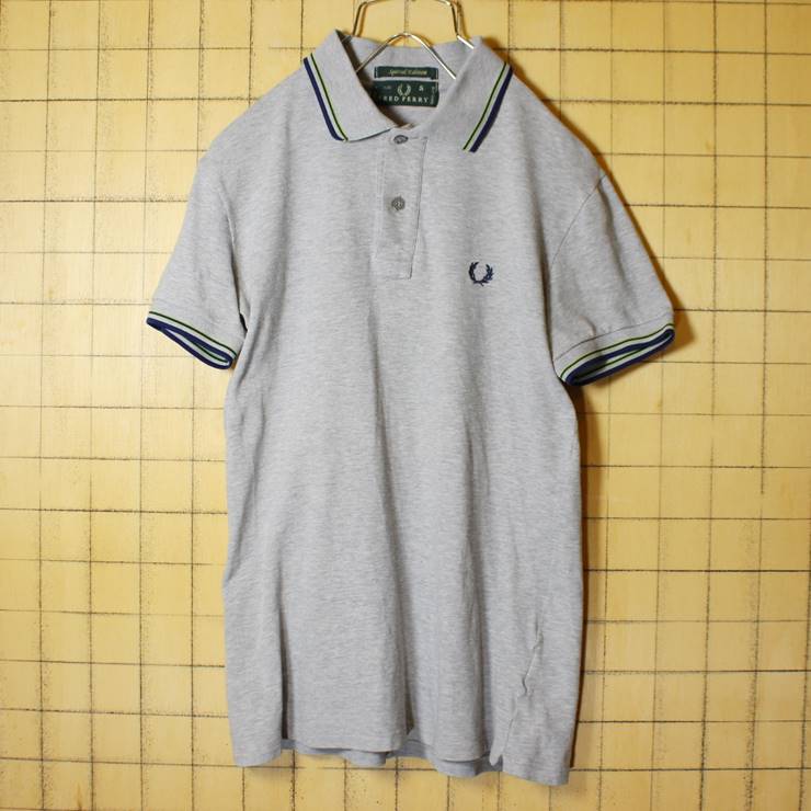 イタリア製 FRED PERRY フレッドペリー 半袖 ポロシャツ グレー 灰 メンズS ワンポイント 古着 051320ss22