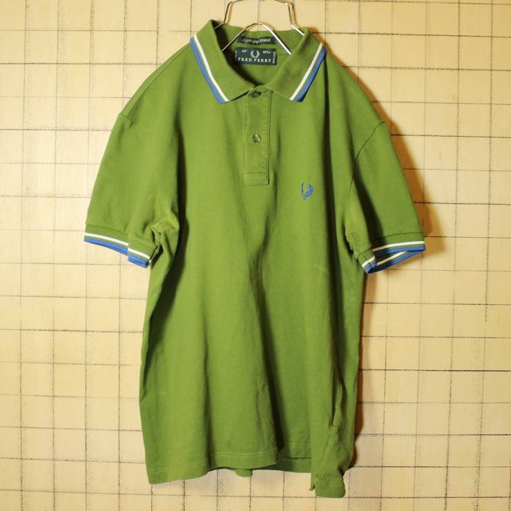 イタリア製 FRED PERRY フレッドペリー 半袖 ポロシャツ グリーン 若草色 メンズSM相当 ワンポイント 古着 051320ss23