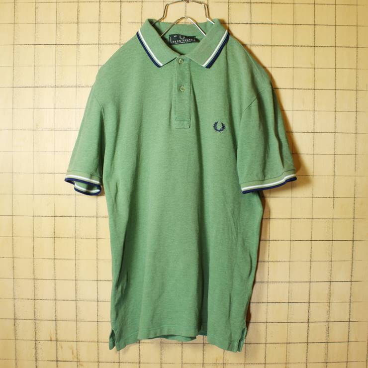 イタリア製 FRED PERRY フレッドペリー 半袖 ポロシャツ グリーン 緑 メンズM相当 ワンポイント 古着 051320ss24