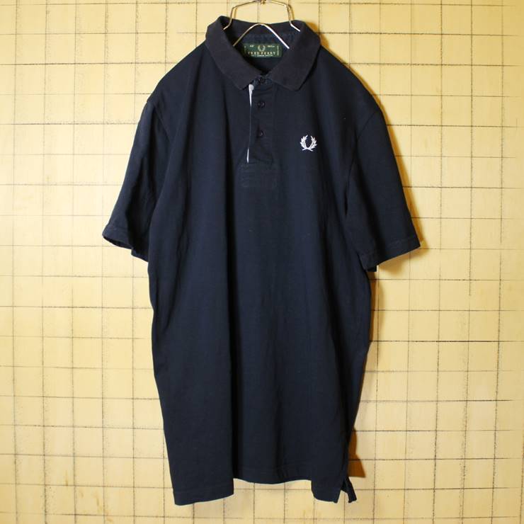 イタリア製 FRED PERRY フレッドペリー 半袖 ポロシャツ ブラック 黒 メンズM相当 ワンポイント 古着 051320ss25