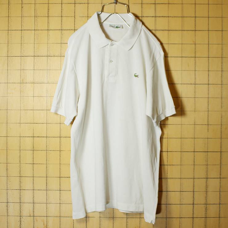 80s フランス製 フレンチラコステ Lacoste 半袖 ポロシャツ ホワイト 白 メンズM相当 ワンポイント 古着 051320ss30