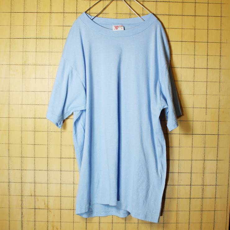 70s 80s USA製 無地 半袖 Tシャツ ライトブルー 水色 メンズXL SUNBELT プレーン 古着
