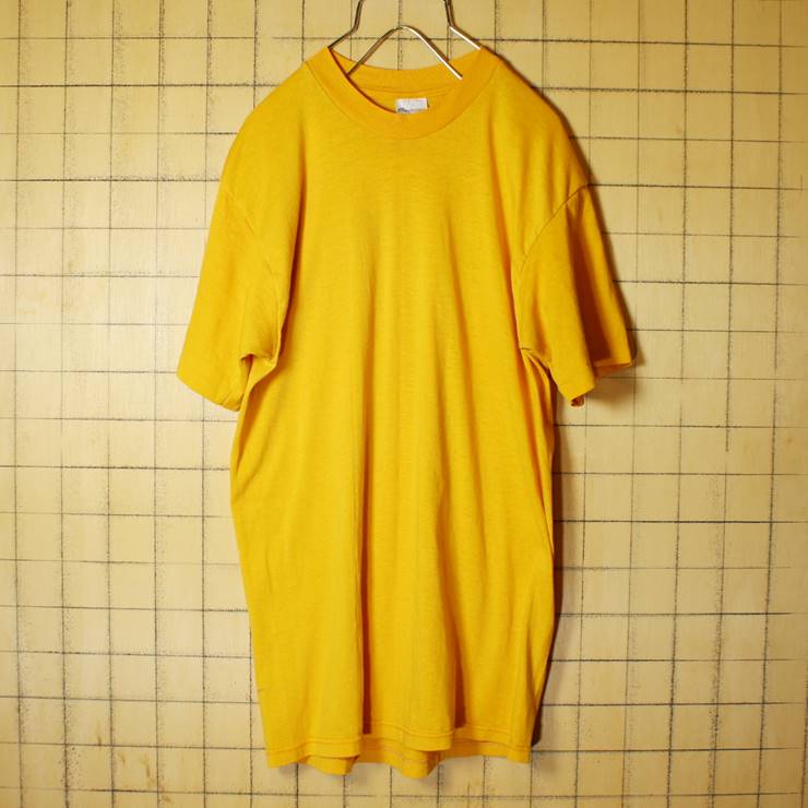 70s 80s USA製 Stedman 無地 半袖 Tシャツ イエロー 黄色 メンズL プレーン 古着