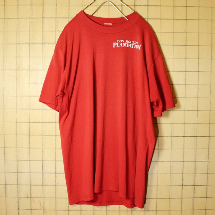 70s 80s USA製 DON MOULD'S PLANTATION 両面プリント Tシャツ 半袖 レッド メンズM相当 古着