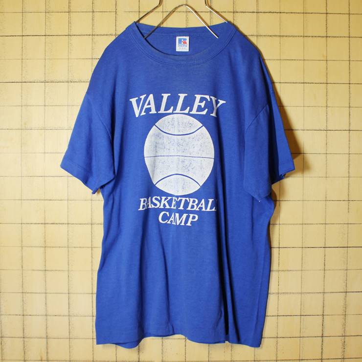 USA製 RUSSELL ATHLETIC プリント 半袖 Tシャツ ブルー メンズM バスケットボール VALLEY BASKETBALL CAMP古着