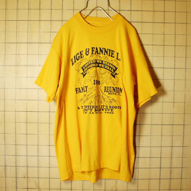 90s USA製 プリント 半袖 Tシャツ イエロー 黄色 メンズL相当 LIGE & FANNIE LEE 古着