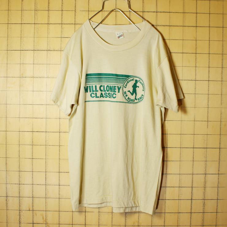 70s 80s USA製 両面プリント 半袖 Tシャツ ベージュ メンズL WEAR-GUARD SCREEN STARS 古着