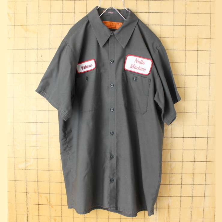 70s 80s USA製 GCA ワッペン ワークシャツ グレー メンズL 半袖 アメリカ古着