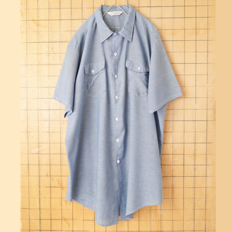 ビッグサイズ 70s 80s USA Key IMPERIAL 半袖 シャンブレーシャツ ブルー メンズ2XL相当 アメリカ古着