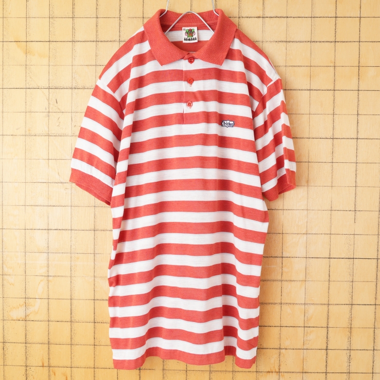 70s 80s USA Tricker ボーダーポロシャツ メンズM レッド 半袖 アメリカ古着
