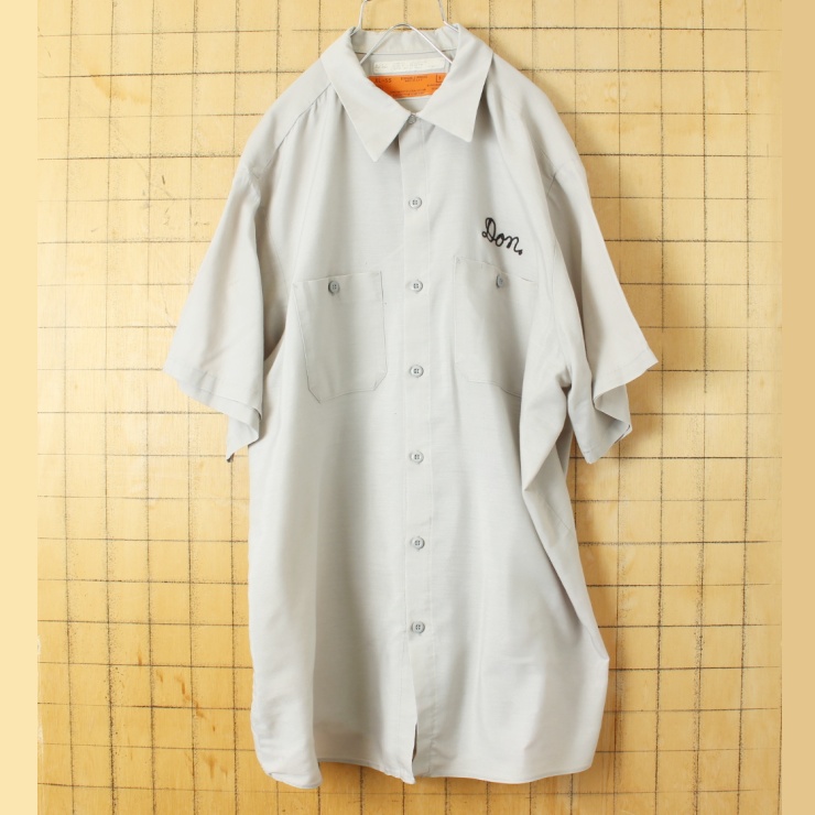 70s 80s USA製 RED KAP レッドキャップ Don チェーンステッチ ワーク シャツ グレー メンズXL 半袖 アメリカ古着
