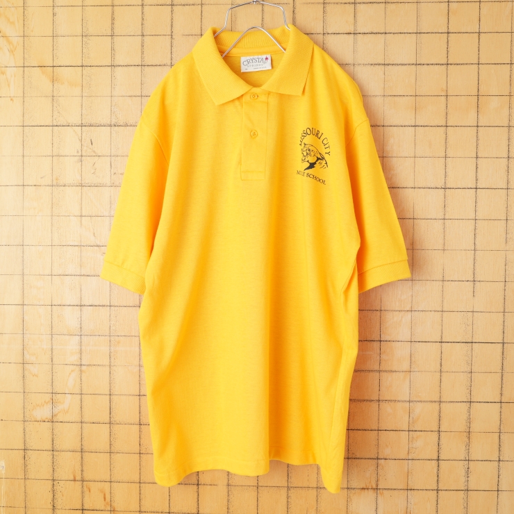 80s 90s USA製 CRYSTAL SPRINGS ポロシャツ メンズM イエロー 半袖 アメリカ古着