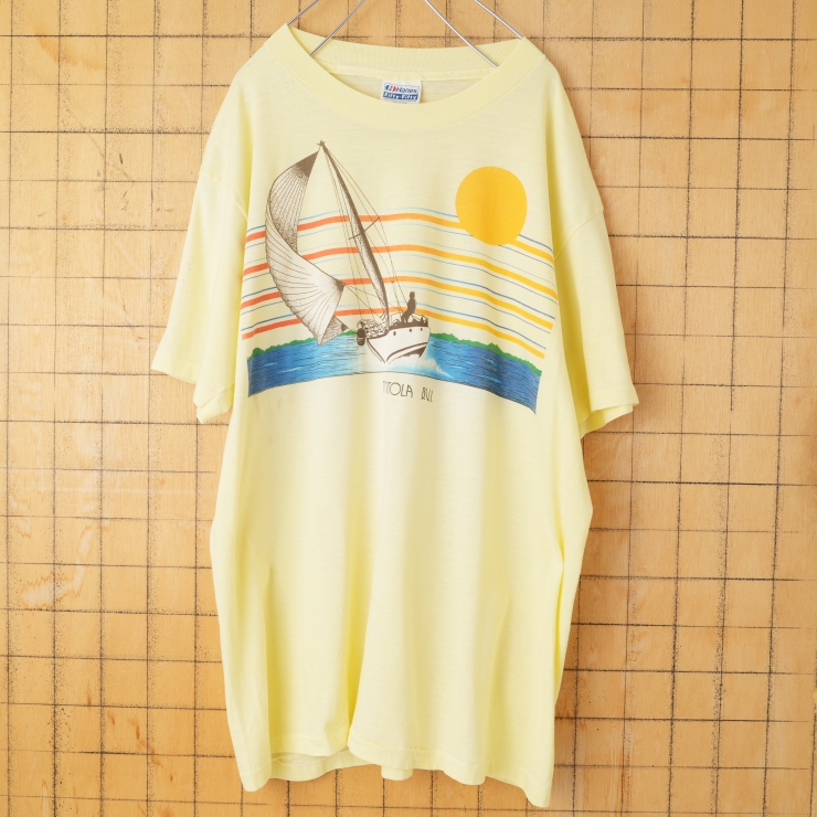 80s 90s USA製 Hanes TORTOLA B.V.I. 半袖プリントTシャツ イエロー メンズXL アメリカ古着