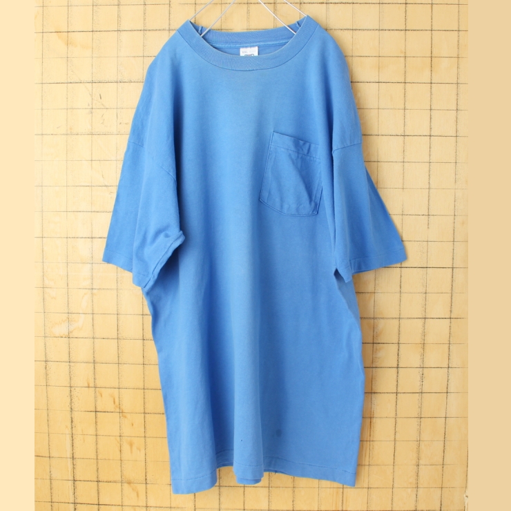 ビッグサイズ 80s 90s USA製 BVD 無地 ポケット 半袖 Tシャツ ブルー メンズXXL アメリカ古着