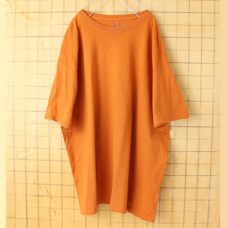 USA FRUIT OF THE LOOM 無地 半袖 Tシャツ オレンジ メンズXL アメリカ古着
