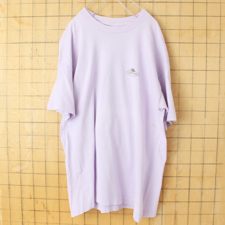 80s 90s USA FRUIT OF THE LOOM ワンポイント 半袖 プリントTシャツ パープル メンズML相当 アメリカ古着