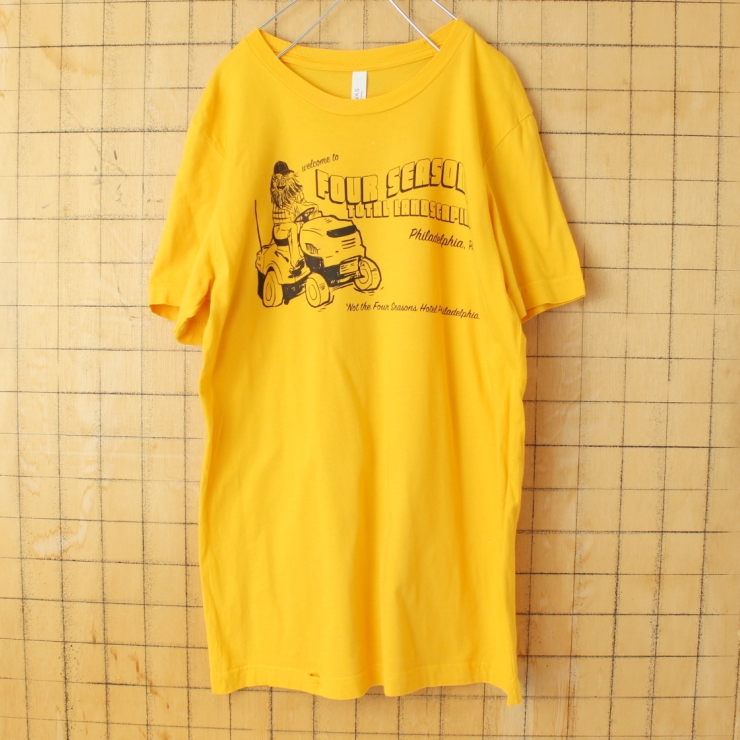 USA FOUR SEASONS TOTAL LANDSCAPING 半袖 プリントTシャツ イエロー メンズM アメリカ古着
