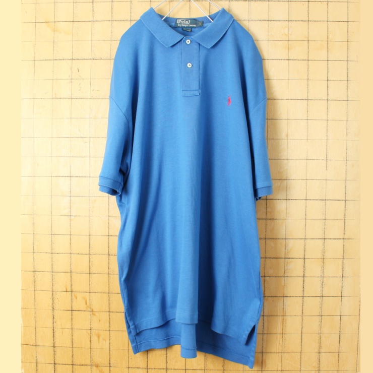 USA Polo RALPH LAUREN ポロ ラルフローレン 半袖 ポロシャツ ブルー メンズL アメリカ古着