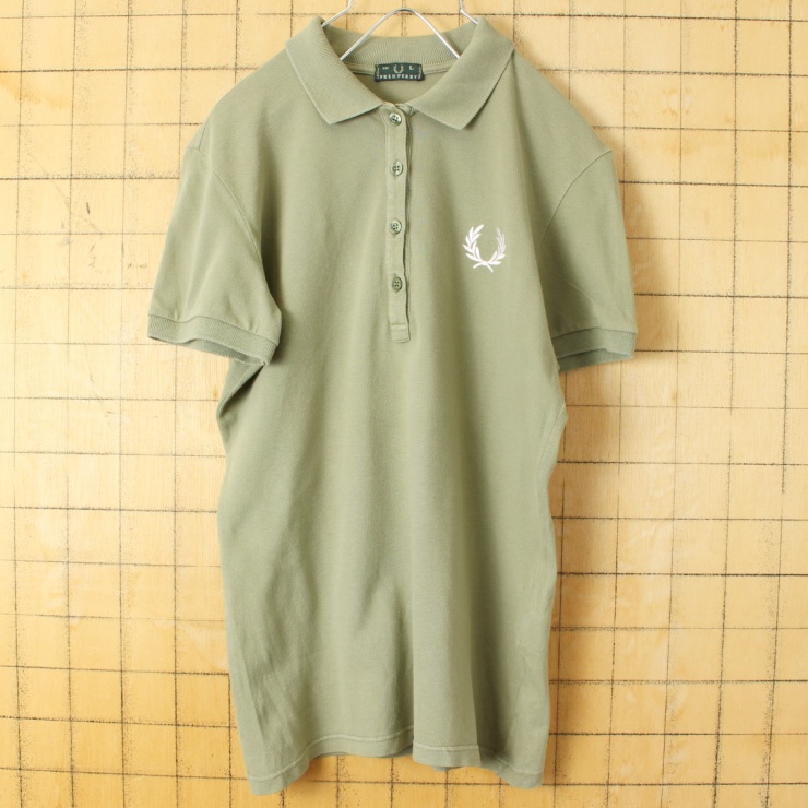 イタリア製 FRED PERRY フレッドペリー ポロシャツ カーキ レディースL 半袖 ヨーロッパ古着
