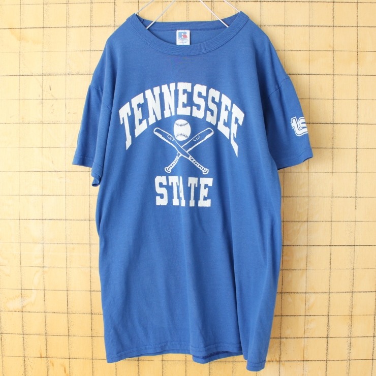 90s 00s USA RUSSELL ATHLETIC プリント 半袖 Tシャツ ブルー メンズS アメリカ古着