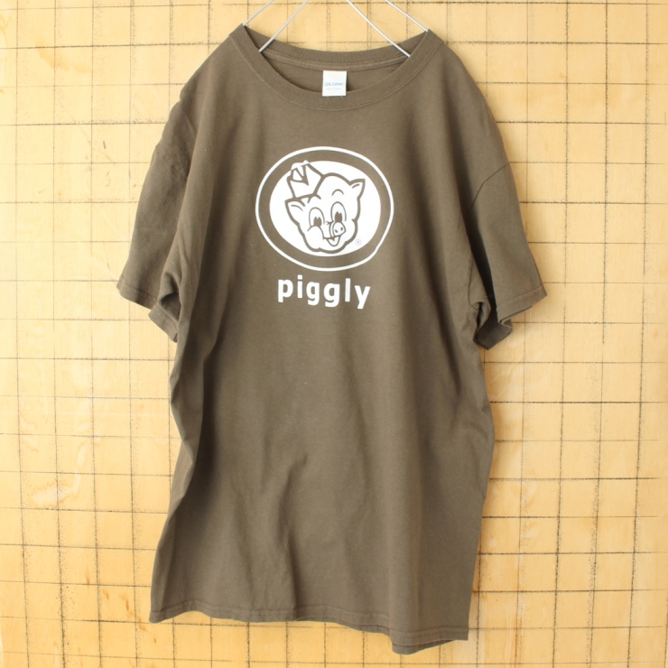 USA GILDAN Piggly Wiggly 両面プリント 半袖 Tシャツ ベージュグレー メンズL アメリカ古着