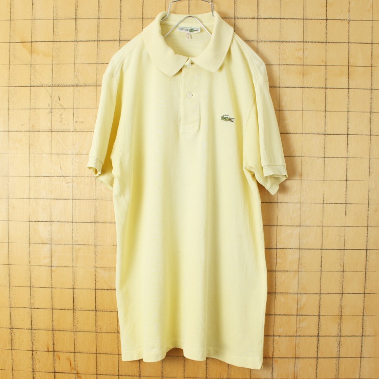 70s 80s フランス製 フレンチラコステ Lacoste 半袖 ポロシャツ イエロー メンズSM相当 ワンポイント ヨーロッパ古着