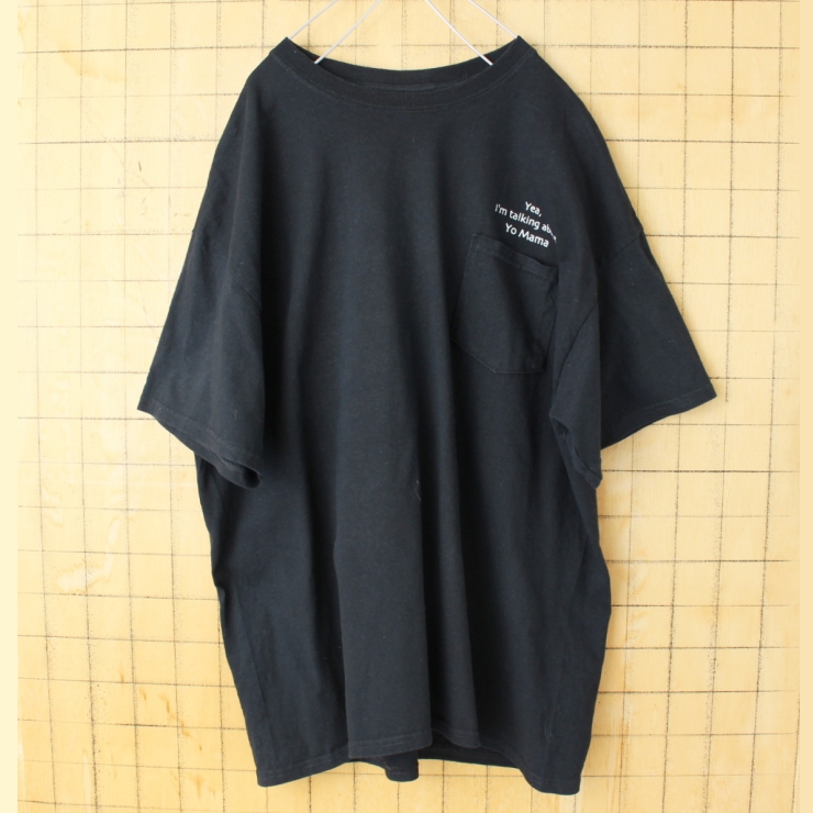 USA GILDAN YO MAMA'S BAR&GRILL 両面プリント 半袖 ポケットTシャツ ブラック メンズXL アメリカ古着