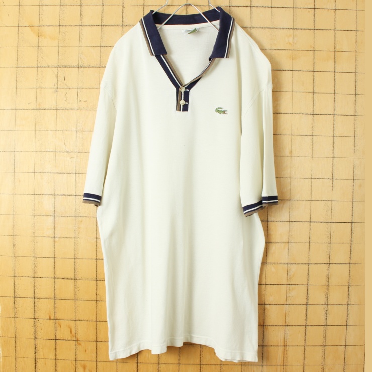 80s 90s フランス製 フレンチラコステ Lacoste 半袖 ポロシャツ ベージュ メンズML相当 ワンポイント ヨーロッパ古着