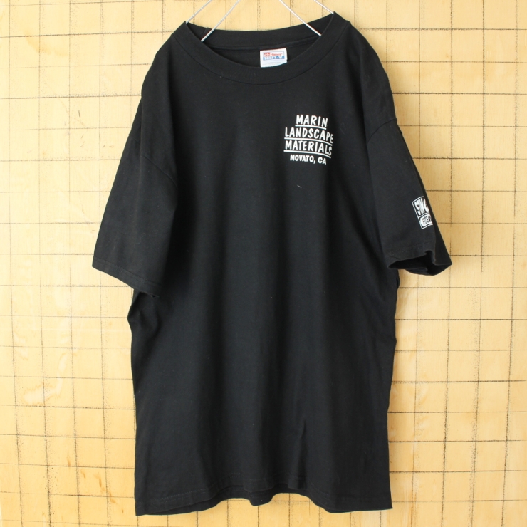 USA Hanes MARIN LANDSCAPE MATERIALS 両面プリント 半袖 Tシャツ ブラック メンズL アメリカ古着
