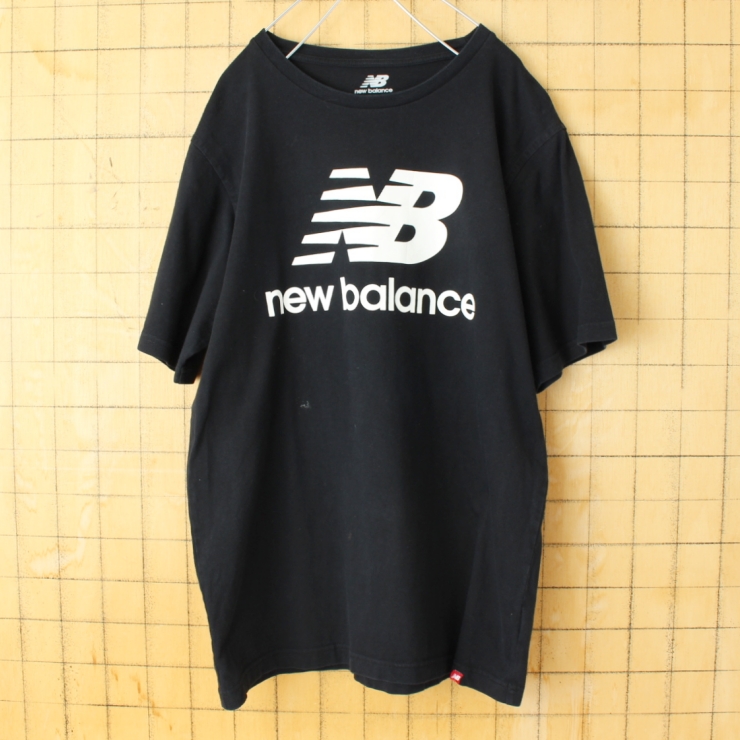 USA new balance プリント 半袖 Tシャツ ブラック レディースL メンズM相当 アメリカ古着