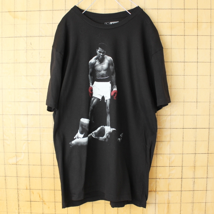 USA モハメドアリ プリント 半袖 Tシャツ ブラック メンズL アメリカ古着