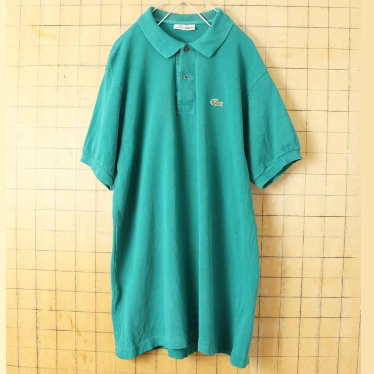70s 80s フランス製 フレンチラコステ Lacoste 半袖 ポロシャツ グリーン メンズL相当 ワンポイント ヨーロッパ古着