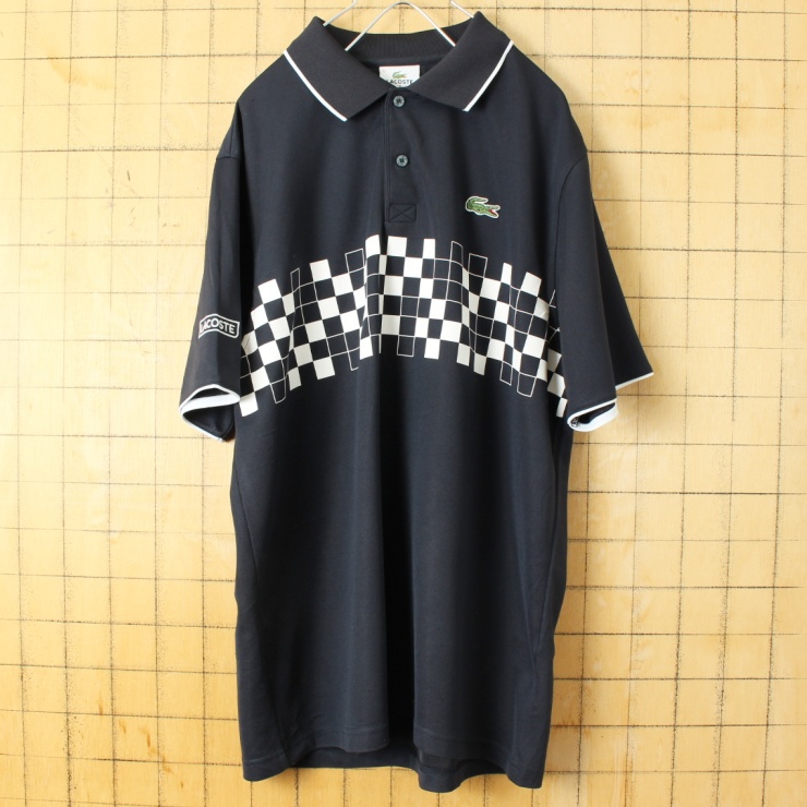 90s フレンチラコステ Lacoste SPORT 半袖 ポロシャツ ブラック メンズM相当 ワンポイント ヨーロッパ古着