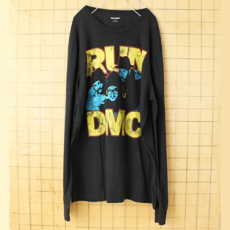 USA OLD NAVY RUN DMC ロンT プリント 長袖 バンドTシャツ ブラック メンズL アメリカ古着