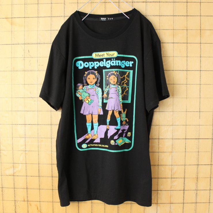 USA Meet Your Doppelgänger プリント 半袖 Tシャツ ブラック メンズM アメリカ古着