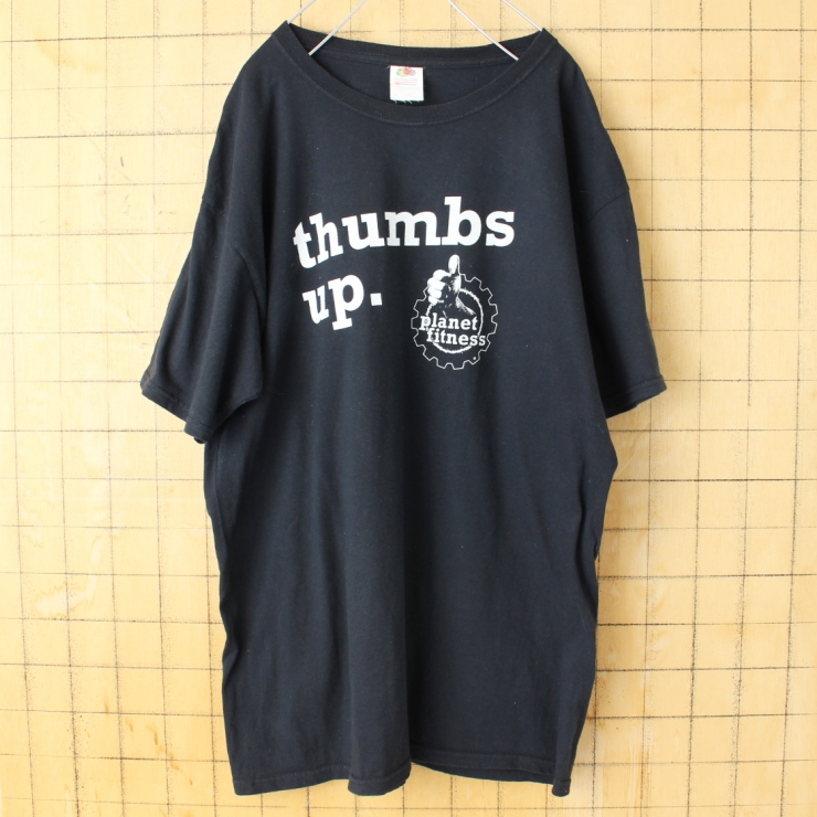 USA FRUIT OF THE LOOM thumbs up 半袖 プリントTシャツ ブラック メンズL アメリカ古着