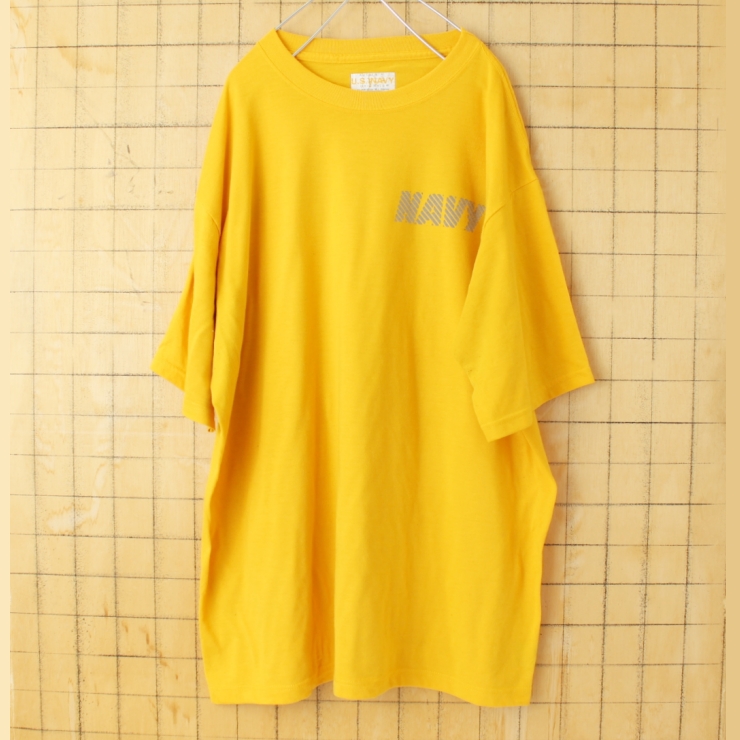 USA製 SOFFE 米軍仕様 U.S.NAVY トレーニング用 半袖 Tシャツ イエロー メンズL アメリカ古着 050725ss87
