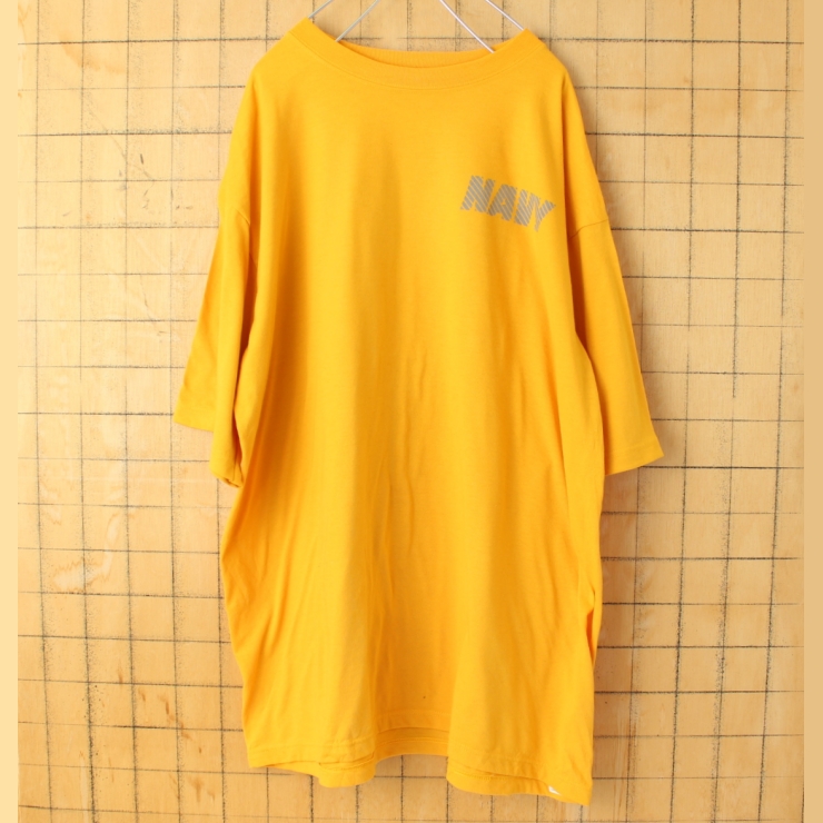 USA製 SOFFE 米軍仕様 U.S.NAVY トレーニング用 半袖 Tシャツ イエロー メンズL アメリカ古着 050725ss88