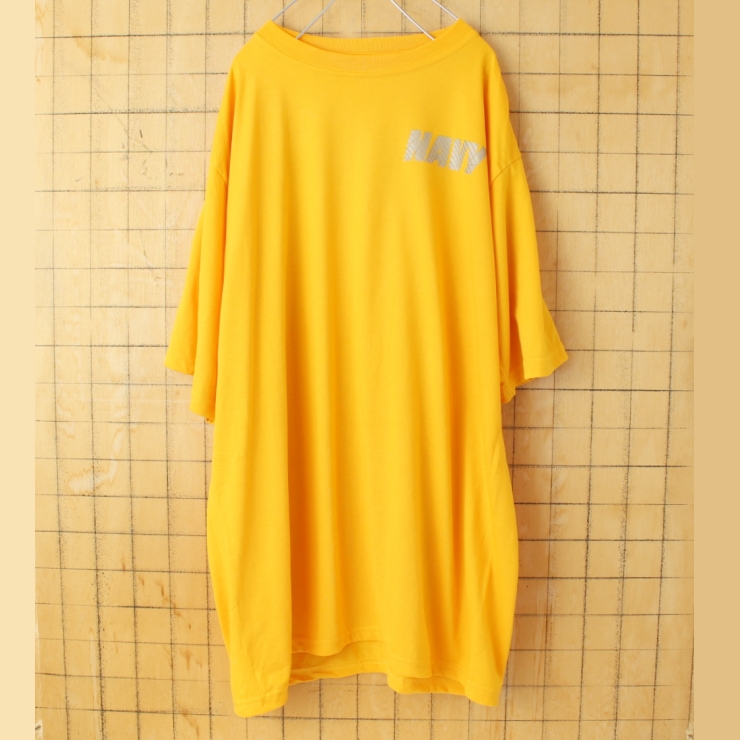 USA 米軍仕様 U.S.NAVY トレーニング用 半袖 Tシャツ イエロー メンズL アメリカ古着 050725ss90