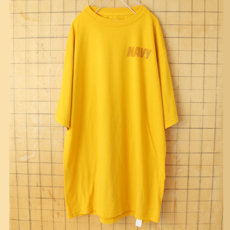 USA製 SOFFE 米軍仕様 U.S.NAVY トレーニング用 半袖 Tシャツ イエロー メンズL アメリカ古着 050725ss89