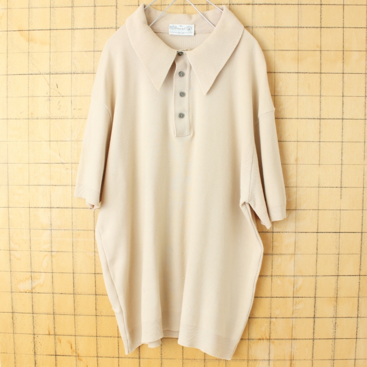 60s 70s USA Kmart Ban-Lon バンロン ポロシャツ メンズXL ベージュ 半袖 ナイロン アメリカ古着 050725ss150