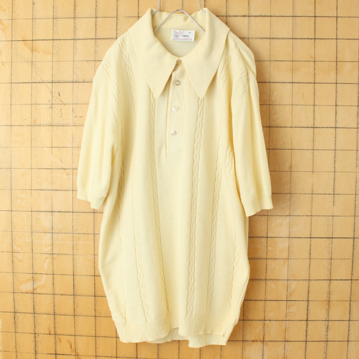 60s 70s USA CKI Ban-Lon バンロン ポロシャツ メンズXL イエロー 半袖 ナイロン アメリカ古着 050725ss151